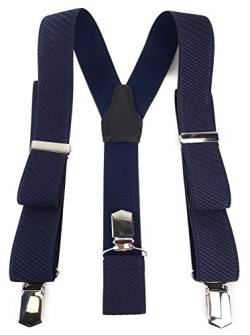 TigerTie Unisex Hosenträger in Y-Form mit 3 extra starken Clips - Farbe in blau dunkelblau marine gestreift gemustert - hochwertige Verarbeitung - Breite 35 mm von TigerTie