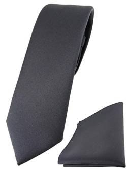 TigerTie Herren Krawatte – schmale 5,5 cm Krawatte Designer Einstecktuch in anthrazit einfarbigem Design, ideal für Geschäftstermine, festliche Anlässe und die Freizeit von TigerTie