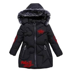 Tilozs Kinder Winterjacke Mädchen Warm Wintermantel Baumwoll Mantel Steppjacke Schön Bestickt Winter Parka Outdoorjacke mit Abnehmbaren Fellkapuze, Schwarz, 116-122, (Herstellergröße：120) von Tilozs