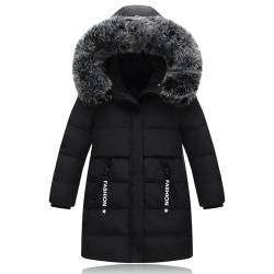 Tilozs Kinder Winterjacke Mädchen Wintermantel Länge Steppjacke Trenchcoat Winter Jacke Warmer Parka Mantel mit Fellkapuze Outdoor, Schwarz, 152-158(Herstellergröße: 160) von Tilozs