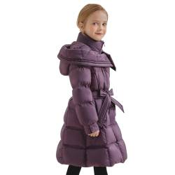 Tilozs Winterjacke Mädchen Kinder Wintermantel Warme Lang Parka Jacke mit Kapuze Gürtel Baumwolle Jacke Winterparka Winddichte Outdoorjacke, Lila, 128(Herstellergröße: 130) von Tilozs