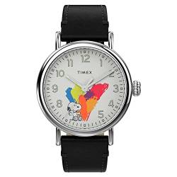 Timex 40 mm Standard X Peanuts Snoopy Rainbow 3-Hand Leather Strap Watch Black One Size von Timex