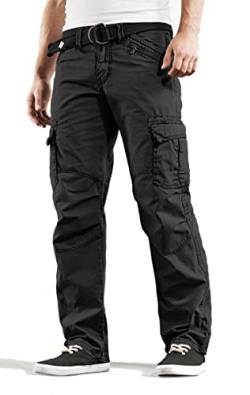 Timezone BenitoTZ Herren Cargohose Benito mit Stoffgürtel (W34/L30, Black) von Timezone