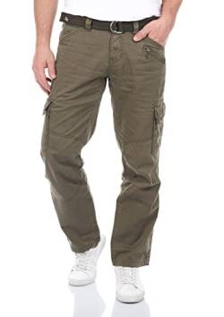 Timezone Herren Cargo Jeans Hose BenitoTZ Loose Fit Cargohose Stoffgürtel 100% Baumwolle Basic Taschen Beige w28 w29 w30 w31 w32 w33 w34 w36 w38 w40, Farbe:Khaki (4137), Größe:34W / 34L von Timezone