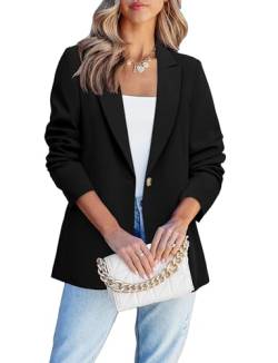 Timuspo Blaser Jacke Damen Klassische Revers Schwarzer Jersey Blazer Knopfverschluss Elegant Einfarbig Sakko mit 2 Seitentasche XL von Timuspo