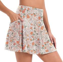 Timuspo Schwimmrock Baderock Damen Badeshorts Rock mit Hose Drunter Hoserock Schwimmshorts Strandrock 4 Taschen Blumen Orange M von Timuspo