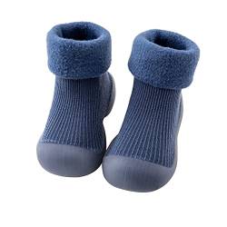 Baby Jungen Mädchen Socken Schuhe Warm Samt Kleinkind Hausschuhe Herbst Winter Krabbelschuhe auflernschuhe Socken Stiefel mit rutschfest Gummisohle Kniestrümpfe Hüttenschuhe (Blau, 9-12 Monate) von TinaDeer