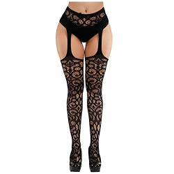 TinaDeer Frauen Schwarze Straps-Stocking Sommer Damen Ouvert Sexy Netzstrümpfe Netzstrumpfhose mit Hoher Taille Strumpfhose Schenkelhohe Strümpfe für Frauen von TinaDeer