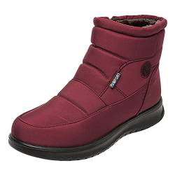 Winterstiefel Damen Winterschuhe Warm Gefüttert Wasserdicht Winterboots Damen Lederstiefel Schneestiefel Women Winter Boots Schuhe (01 Wine, 39) von TinaDeer