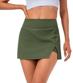 Tennisrock Damen 2 in1 Hohe Taille Tennis Skort Sommerrock Laufröcke Sport Golfrock Outdoor Workout Sport Rock (Armeegrün, S) von Tincini