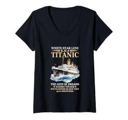 Damen Titanic Expert - White Starline RMS Titanic Jungen Mädchen T-Shirt mit V-Ausschnitt von Titanic Designs by Fasaza