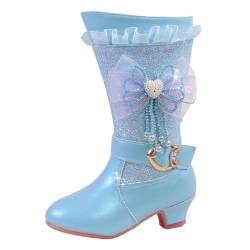 Mädchen Stiefel Prinzessin Rosa Kleinkind Stiefel Frauen Schuhe Dicker Absatz Hohe Stiefel Mode Bequem Samt und Warme Stiefel Mädchen Stiefel Winter Warme Stiefel, A4 blau, 27 EU von Tkukkwr