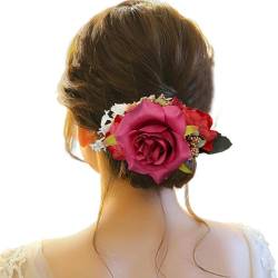 Blumen-Metall-Haarseitenkämme, Schiebe-Haarspangen mit Zähnen, florale Haarschleifen, Haarnadeln, Griffe, Haarspangen, Klemmen, Kopfbedeckungen für Frauen Mädchen Einfädelhilfe (Red-G, One Size) von Tmianya