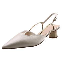 Tmianya Sommer High Heel Modische Sandalen Damen Dicke Absätze Damen Ein Knopf Mittelabsatz Sandalen Schuhe Damen Ballerina (Beige, 38) von Tmianya