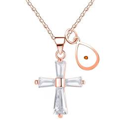 Tobestu Exquisite rotvergoldete Kreuz-Halskette mit Senfkörnchen – Baguetteschliff Zirkonia Kreuz-Halsketten für Frauen YA4982, Adjustable, Messing, Zirkonia von Tobestu