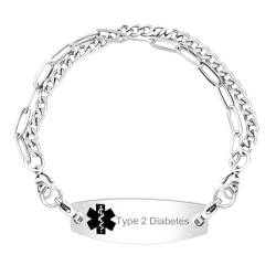 Tobestu YA4768 Medizinisches Symbol Armbänder aus Edelstahl für Menschen in Not – 20 cm, platiniert, doppellagige Kette, medizinisches ID-Armband für Männer und Frauen, Edelstahl, Kein Edelstein von Tobestu