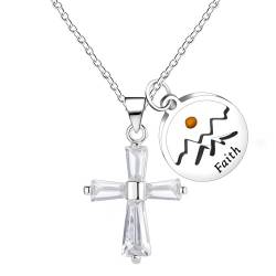 Tobestu YA938 Kreuz-Halskette mit Zirkonia-Anhänger im Baguetteschliff mit Senfsamen-Anhänger für Damen, stilvoller religiöser Kreuzschmuck für Kirchengebet, Adjustable, Messing, Zirkonia von Tobestu