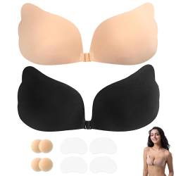 Tofern 2 Stück Klebe BH,Trägerloser BH,Push Up Klebe BH für Frauen, Unsichtbarer BH,BH Rückenfrei,Klebe BH Große Brust,Sticky Bra, Selbstklebender BH, Strapless Bra Push-Up, BH Ohne Träger Damen von Tofern