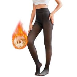 Tolaler Thermo Strumpfhose Damen, Fleece Thermostrumpfhose, Gefälschte Durchscheinend Warme Strumpfhosen, Gefütterte Thermoleggings, Hohe Taille Winter Leggings （L-XL 300g Strumpf Schwarz Braun） von Tolaler