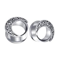 Tolldek 12mm Tunnel ohrringe 2er, Vintage Filigran Mond Expander Ohr Tunnel Dehnset, Edelstahl Silber Ohrringe für Herren Damen Piercing Schmuck von Tolldek