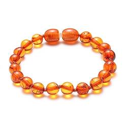 Tolldek 6mm Bernstein Armband, Damen & Herren Armbänder, Echten Natursteinen Perlen Armbänder - Geschenk für Männer, 19CM, Orange Rot von Tolldek