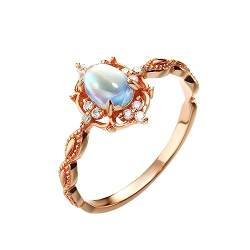 Tolldek Rosegold Au585 14K Echt Gold Schmuck Ring, Retro Solitärring mit Mondstein Ovalschliff, 585 Gold Trauringe Hochzeitsring für Damen, Rose Gold, Gr.53 von Tolldek