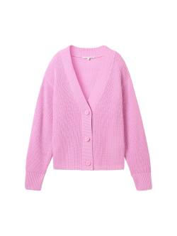 TOM TAILOR DENIM Damen Strick Cardigan mit V-Ausschnitt, rosa, Uni, Gr. XS von Tom Tailor Denim