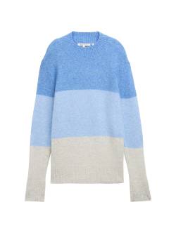 TOM TAILOR DENIM Damen Strickpullover mit Colour Blocking, blau, Colour Blocking, Gr. XXL von Tom Tailor Denim