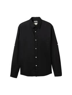 TOM TAILOR DENIM Herren Relaxed Langarmshirt, schwarz, Uni, Gr. S von Tom Tailor Denim