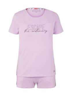 TOM TAILOR Damen Kurzes Pyjamaset mit Textprint, weiß, Textprint, Gr. 42 von Tom Tailor