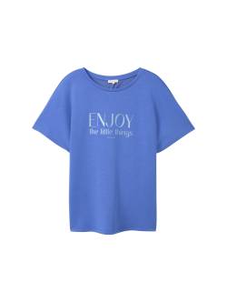 TOM TAILOR Damen Plus - Scuba T-Shirt mit Textprint, blau, Textprint, Gr. 50 von Tom Tailor