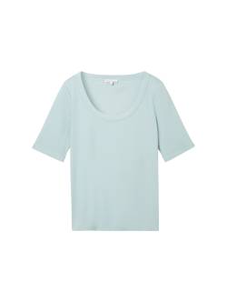 TOM TAILOR Damen T-Shirt mit Rippstruktur, blau, Uni, Gr. L von Tom Tailor