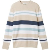 TOM TAILOR Strickpullover structure stripe crewneck knit, sand white multi color stripe von Tom Tailor