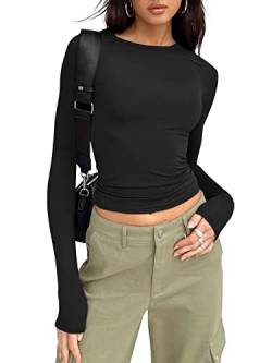 Damen Langarmshirt Slim Fit Y2K Oberteile Langarm Cropped Tee Shirt Rundhals Tunika Top Basic Crop Top Casual Streetwear Sweatshirts von Tomatofrydan