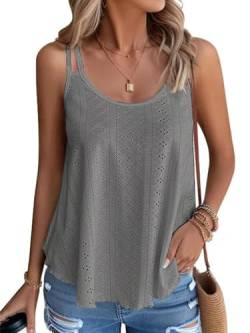 Tank Top Damen Sommer Top Sexy Ärmellose T Shirt Neu Spaghetti Cami Oberteile Sommermode Shirt Rundhals Blusen Basic Tops (Grau, L) von Tomatofrydan