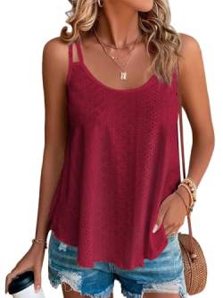 Tank Top Damen Sommer Top Sexy Ärmellose T Shirt Neu Spaghetti Cami Oberteile Sommermode Shirt Rundhals Blusen Basic Tops (Rot, S) von Tomatofrydan