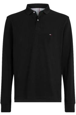 Tommy Hilfiger 1985 Regular Fit Longsleeve Poloshirt schwarz, Einfarbig von Tommy Hilfiger