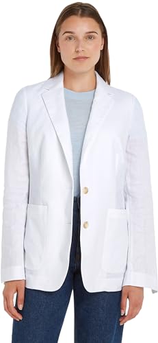 Tommy Hilfiger Damen Blazer Casual Linen Regular Elegant, Weiß (Th Optic White), 38 von Tommy Hilfiger