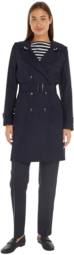 Tommy Hilfiger Damen Trenchcoat Cotton Slim Fit Kurz, Blau (Desert Sky), 36 von Tommy Hilfiger