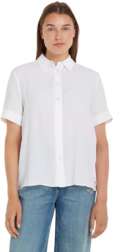 Tommy Hilfiger Damen Hemd Essential Fluid Shirt Kurzarm, Weiß (Th Optic White), 36 von Tommy Hilfiger