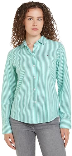 Tommy Hilfiger Damen Hemd Essential Stp Regular Shirt Freizeithemd, Grün (Ithaka Stp/ Olympic Green), 44 von Tommy Hilfiger