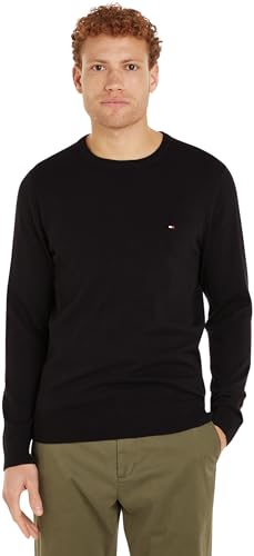 Tommy Hilfiger Herren Pullover Essential Cotton Crew Neck aus Baumwolle, Schwarz (Black), S von Tommy Hilfiger