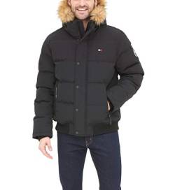 Tommy Hilfiger Herren Quilted Arctic Cloth Snap Front Snorkel Bomber Jacket Parka, schwarz, Klein von Tommy Hilfiger