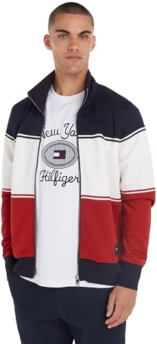 Tommy Hilfiger Herren Sweatshirt mit Reißverschluss Colourblock Jacket ohne Kapuze, Mehrfarbig (Desert Sky/Multi), XL von Tommy Hilfiger