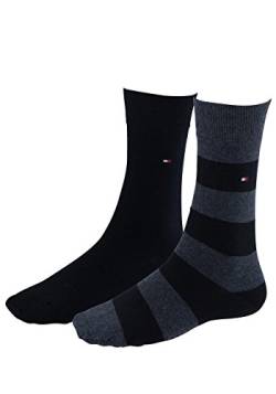 Tommy Hilfiger Herrensocken Doppelpack Uni/Ringel schwarz Größe 43-46 von Tommy Hilfiger