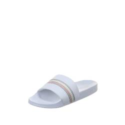 Tommy Hilfiger Damen Badeschuhe Stripes Pool Slide mit Steppnähten, Weiß (White), 38 von Tommy Hilfiger