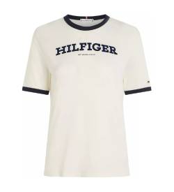 Tommy Hilfiger für Damen. WW0WW41208 Hilfiger Monotypie-Logo-T-Shirt weiß (XS), Lässig, Baumwolle, Kurzarm von Tommy Hilfiger