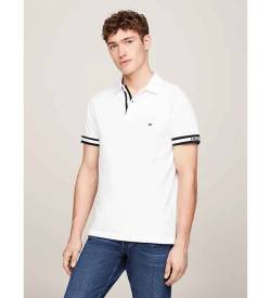 Tommy Hilfiger für Herren. MW0MW34737 Schmales Poloshirt mit Hilfiger Monotypie-Logos weiß (M), Lässig, Baumwolle, Kurzarm von Tommy Hilfiger