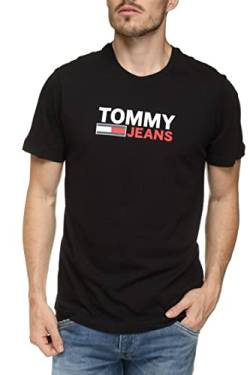Tommy Jeans Herren T-Shirt Kurzarm TJM Regular Rundhalsausschnitt, Schwarz (Black), S von Tommy Hilfiger