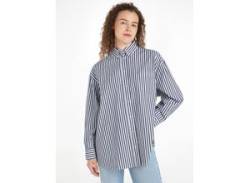 Hemdbluse TOMMY JEANS "TJW OVS PINSTRIPE SHIRT" Gr. M (38), blau (dark night navy, stripe) Damen Blusen langarm in modischem Nadelstreifen von Tommy Jeans